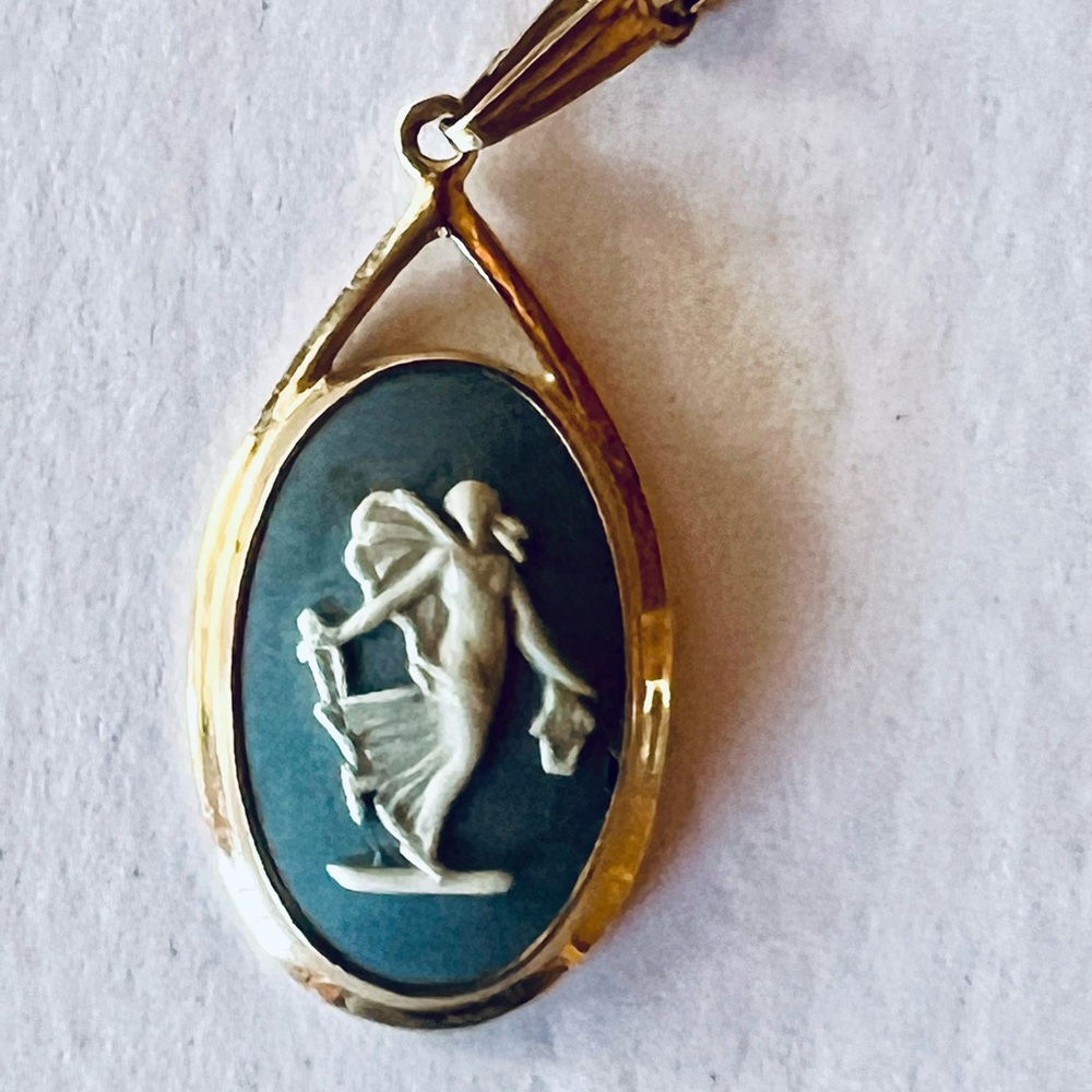 Wedgwood Blue and Gold Pendant Necklace